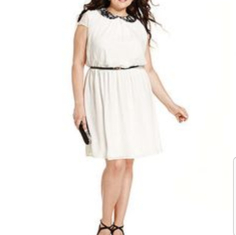 Plus white peter pan collared midi dress new